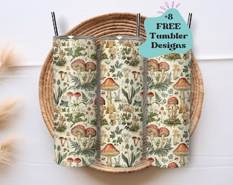 Vintage Botany Tumbler Wrap | Mushroom Tumbler PNG Wrap | Natural Floral Tumbler Wrap | Vintage Red Cap Mushroom Tumbler PNG | Sublimation