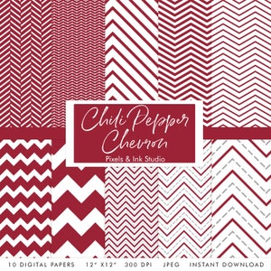Chili Pepper Red Chevron Digital Paper - Chevron Digital Scrapbook Paper - Digiscrap Paper - Red Scrapbook Paper