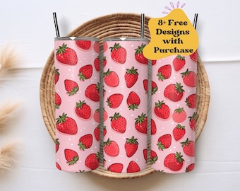 Strawberry Tumbler Wrap | Pink Girly Tumbler Wrap | Strawberry Doodle Tumbler Wrap PNG | Strawberry Sublimation Tumbler Wrap | 20 oz Tumbler