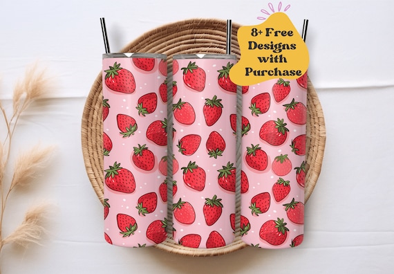 Strawberry Tumbler Wrap | Pink Girly Tumbler Wrap | Strawberry Doodle Tumbler Wrap PNG | Strawberry Sublimation Tumbler Wrap | 20 oz Tumbler