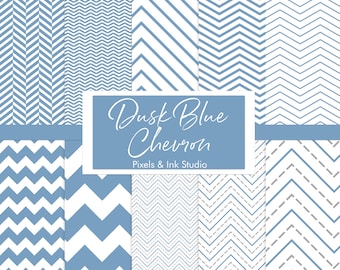 Dusk Blue Chevron Digital Paper - Chevron Digital Scrapbook Paper - Digiscrap Paper - Blue Scrapbook Paper