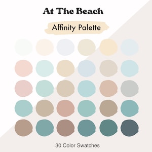 At The Beach Affinity Palette | Beach Colors | Ocean Tones Affinity Color Swatches | Muted Summer Color Palette | Costal Color Palette