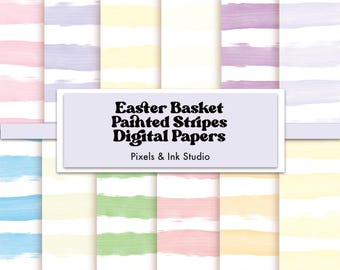 Easter Basket Painted Stripes Digital Paper Pack (12x12 Inches)