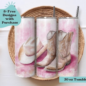 Pink Cowgirl Boots Tumbler Wrap | Western Boots and Hat Tumbler PNG | 20oz Tumbler Wrap Design | Country Tumbler Design| Western Tumbler