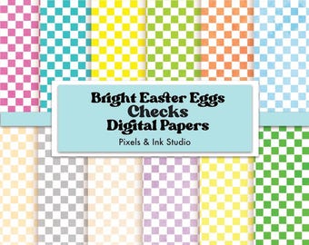 Bright Easter Checks Digital Paper - Spring Checkered Digital Scrapbook Paper - Easter Eggs Digital Paper - Bright Pastels Scrapbook Paper