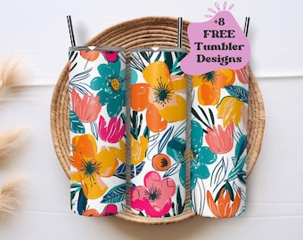 Bright Floral Doodle Tumbler Wrap | Spring Tumbler PNG Wrap | Spring Floral Tumbler Wrap | Cute Flower Tumbler Wrap | Cute Floral Tumbler