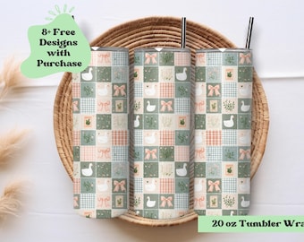 Peach Goose Tumbler Wrap Png | Goose Patchwork Tumbler Wrap | Cottagecore Tumbler Wrap Png | Geese Tumbler | Boho Tumbler Wrap