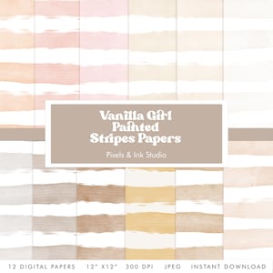 Vanilla Girl Painted Stripes Digital Paper - Neutral Stripes Digital Scrapbook Paper - Neutral Paper - Pastel Scrap Paper - Watercolor