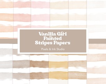 Vaniljflicka målade ränder digitalt papper - neutrala ränder digitalt scrapbookpapper - neutralt papper - pastell scrappapper - akvarell
