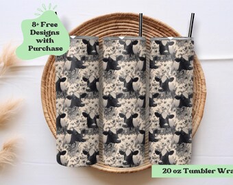 Cow Tumbler Wrap | Black Cow Toile Design | Cow Toile Tumbler Wrap | Goth Sublimation Design | Gothic Cow Tumbler