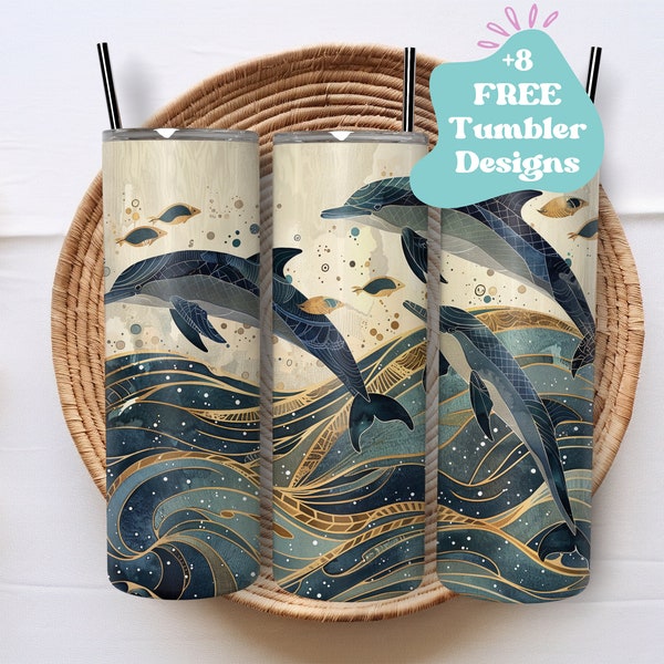 Dolphin Tumbler Wrap | Dolphin Tumbler PNG | Jumping Dolphin Tumbler Wrap | Water Tumbler Wrap |20oz Tumbler Sublimation | Waves Tumbler PNG