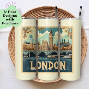 London Tumbler Wrap Png | Tumbler Wrap de Cartão Postal | Tumbler Wrap de Paisagem Urbana Png | Tumbler de Paisagem | Tumbler de 20 Oz Png | Tumbler de Londres PNG