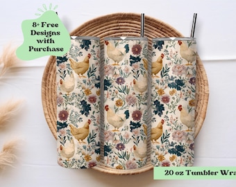 Vintage Chicken Tumbler Wrap | Chicken Tumbler PNG Wrap | Floral Tumbler Wrap | Vintage Pink Flower Tumbler PNG | Sublimation Wrap Design