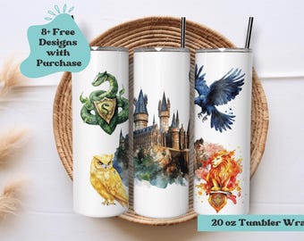 Tumbler Wrap Wizard / Tumbler della scuola di magia PNG / Design del tumbler da 20 once / Design del tumbler della scuola di magia PNG / Design del tumbler ad acquerello