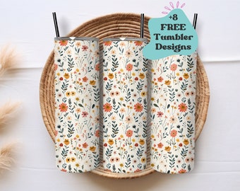Dainty Wildflowers Tumbler Wrap Png |  Embroidered Floral Tumbler Wrap | Boho Tumbler Wrap Png | Floral Tumbler | 20 Oz Tumbler Png Floral