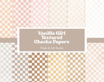 Papel digital de cuadros Vanilla Girl - Papel digital para álbum de recortes con cuadros neutros - Papel digital pastel - Papel para recortes con tonos pastel - Papeles texturizados