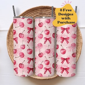 Cherries and Bows Tumbler Wrap | Pink Bow Tumbler PNG | Coquette Tumbler Wrap | Cherry Tumbler Wrap | Pink Bow PNG | Cute Girly Tumbler Wrap