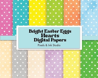 Bright Easter Eggs Hearts Digital Papers – Spring Scrapbook Paper (Digital Download)
