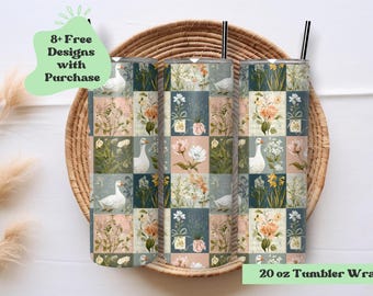 Goose Tumbler Wrap Png | Goose Patchwork Tumbler Wrap | Cottagecore Tumbler Wrap Png | Geese Tumbler | Boho Tumbler Wrap