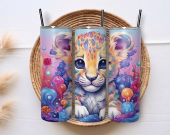 Adesivo per bicchiere termico con stampa leopardata neon / Design a sublimazione carino per bicchiere da 20 oz (download digitale)