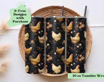 Vintage Chicken Tumbler Wrap | Chicken Tumbler PNG Wrap | Floral Tumbler Wrap | Gothic Flower Tumbler PNG | Sublimation Wrap Design