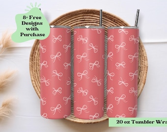 Dainty Coral Bows Tumbler Wrap | Coral Bow Tumbler PNG | Coquette Tumbler Wrap | Girly Tumbler Wrap | Pink Bow PNG | Cute Tumbler Wrap