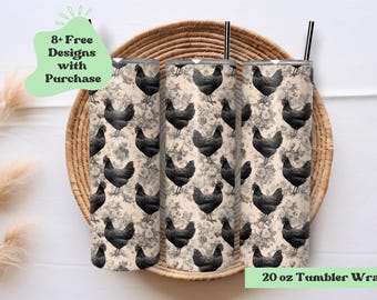Chicken Tumbler Wrap | Toile Witchy Vibes | Chicken Toile Tumbler Wrap | Goth Sublimation Design | Witch Wicca Tumbler