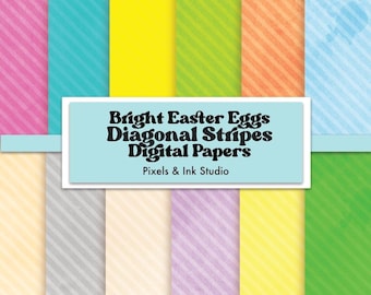 Bright Easter Diagonal Stripes Digital Paper - Diagonal Striped Digital Scrapbook Paper - Easter Eggs Digital Paper - Pastel Scrapbook Paper