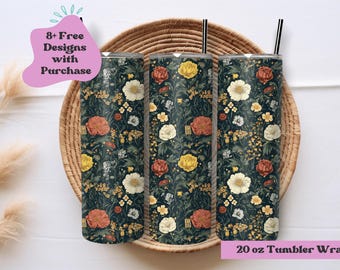 Dark Victorian Garden Tumbler Wrap | Moody Floral Tumbler PNG Wrap | Dark Floral Tumbler Wrap | Vintage Florals Tumbler PNG | Sublimation