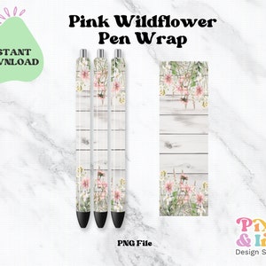 Wildflower Pen Wrap | Pink Floral Pen Wrap | Epoxy Pen Wrap | Ink Joy Wrap | Pink Flower Pen Wraps Waterslide | Digital Download | Wrap PNG