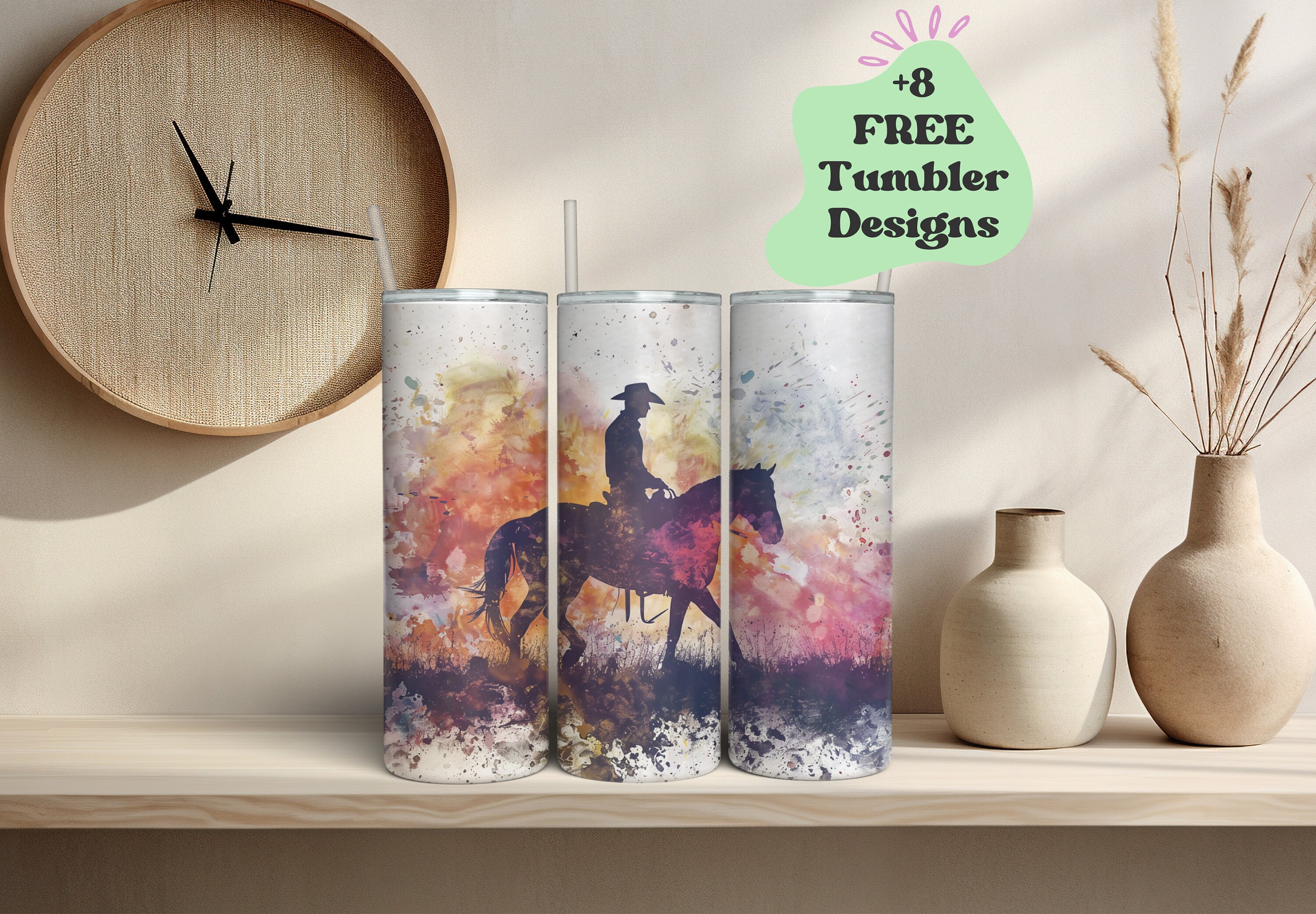 Cowboy Tumbler Wrap | Cowboy Silhouette Tumbler PNG | 20oz Tumbler Wrap ...