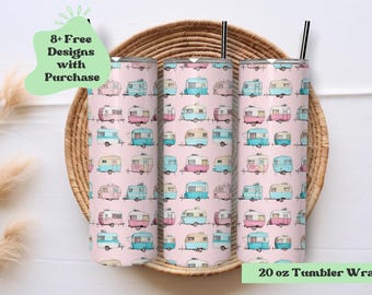 Retro Camper Tumbler Wrap | Cute Campers Tumbler PNG | Happy Camper Tumbler Wrap | Cute Camp  Tumbler Wrap |  20oz Tumbler Sublimation PNG