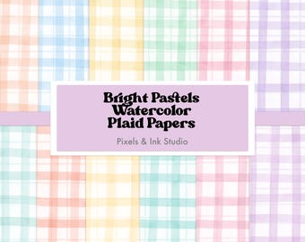 Pastel Plaid Digital Paper - Watercolor Plaid Digital Scrapbook Paper - Pastel Digital Paper - Bright Pastels Paper - Watercolor Paper