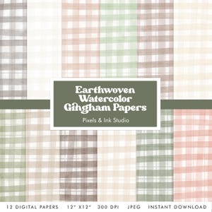 Papel digital Earthwoven Neutrals Gingham - Papel digital de acuarela para álbumes de recortes - Papel digital neutro - Papel para álbumes de recortes en tonos tierra