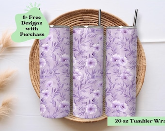 Purple Floral Tumbler Wrap Png |  Watercolor Floral Tumbler Wrap | Girly Tumbler Wrap Png | Subtle Floral Tumbler | 20 Oz Tumbler Png