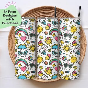 Bright Doodles Tumbler Design Wrap Png |  Doodle Rainbow Tumbler Wrap | Rainbow Tumbler Wrap Png | Cute Rainbows Tumbler 20 oz PNG