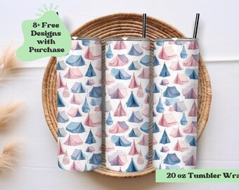 Glamping Tents Wrap PNG | Camping Tumbler PNG | Sublimation PNG | Girly Camping Gear Tumbler | Tent Tumbler Png | Watercolor Tumbler wrap