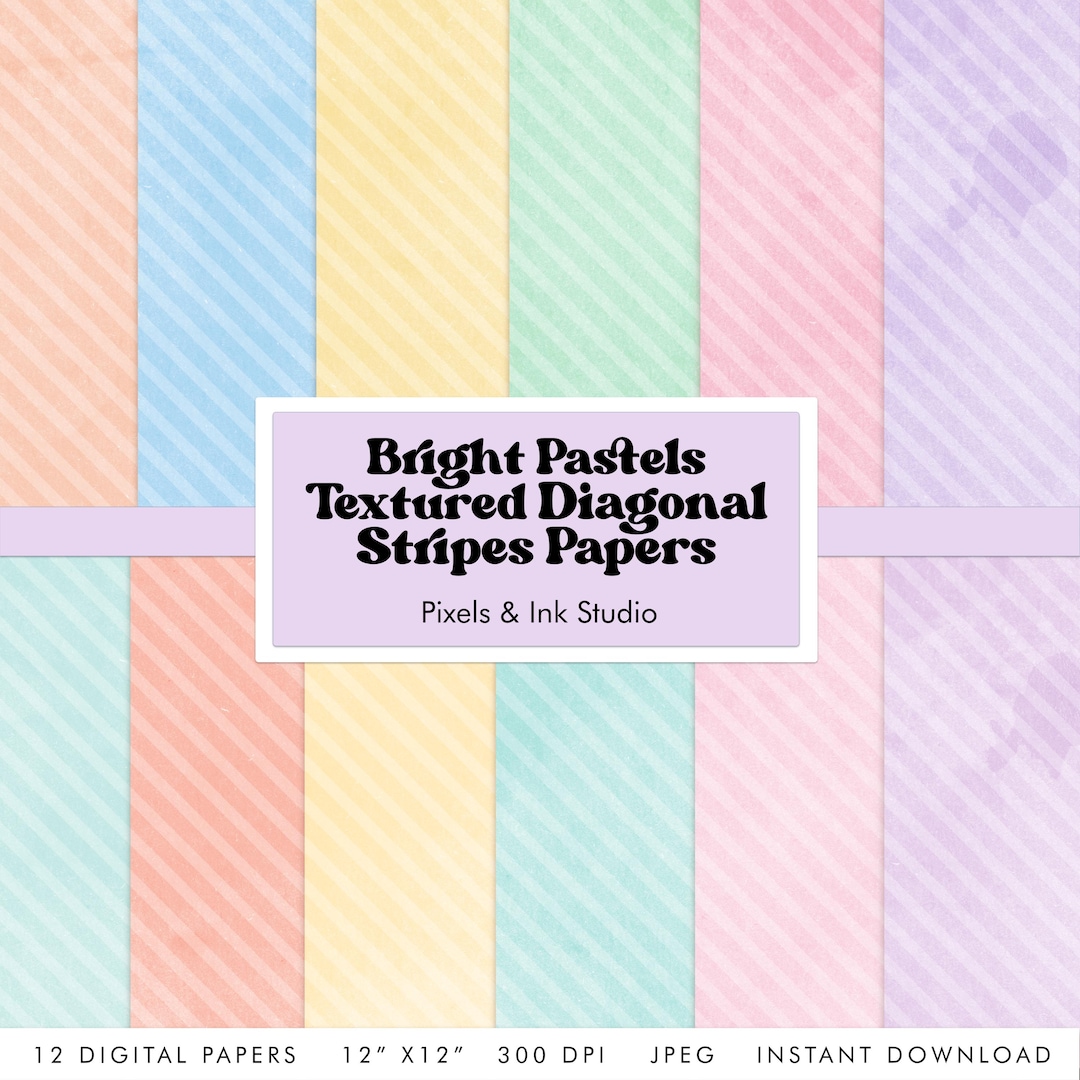 Bright Pastels Diagonal Stripes Digital Paper - Skinny Stripes Digital ...