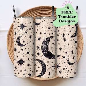 Celestial Tumbler Wrap | Crescent Moon Tumbler | Moon and Stars Tumbler Wrap PNG | Sublimation Tumbler Wrap | 20 oz Tumbler Sublimation Wrap