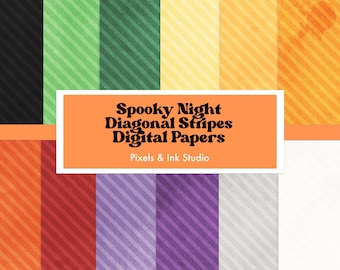 Spooky Night Diagonal Stripes Digital Paper - Halloween Stripe Digital Scrapbook Paper - Pumpkin Digital Paper - Gothic Scrap Papers