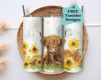 Sunflower Highland Cow Tumbler Wrap | Cow with Sunflowers Tumbler | Flower Cow Tumbler Wrap | Spring Tumbler Wrap |20oz Tumbler Sublimation