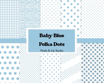 Baby Blue Polka Dots Digital Paper - Dots Digital Scrapbook Paper - Seamless Digital Paper - Baby Blue Scrapbook Paper