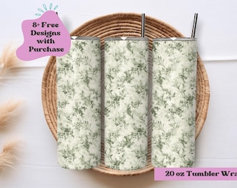 Sage Green Botanical Tumbler Wrap: Floral Toile PNG (Digital Download)
