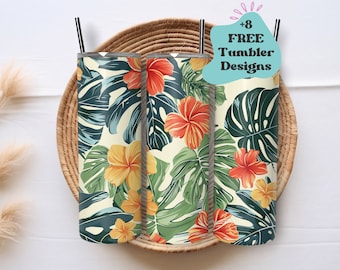 Vintage Hawaiian Print Tumbler Wrap | Hibiscus Tropical Tumbler | Tropical Floral Tumbler Wrap | Bright Flower Tumbler Wrap | Floral Tumbler