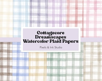 Cottagecore Dreamscape Plaid Digital Paper - Watercolor Digital Scrapbook Paper - Plaid Digital Paper -   Pastel Junk Journal Paper
