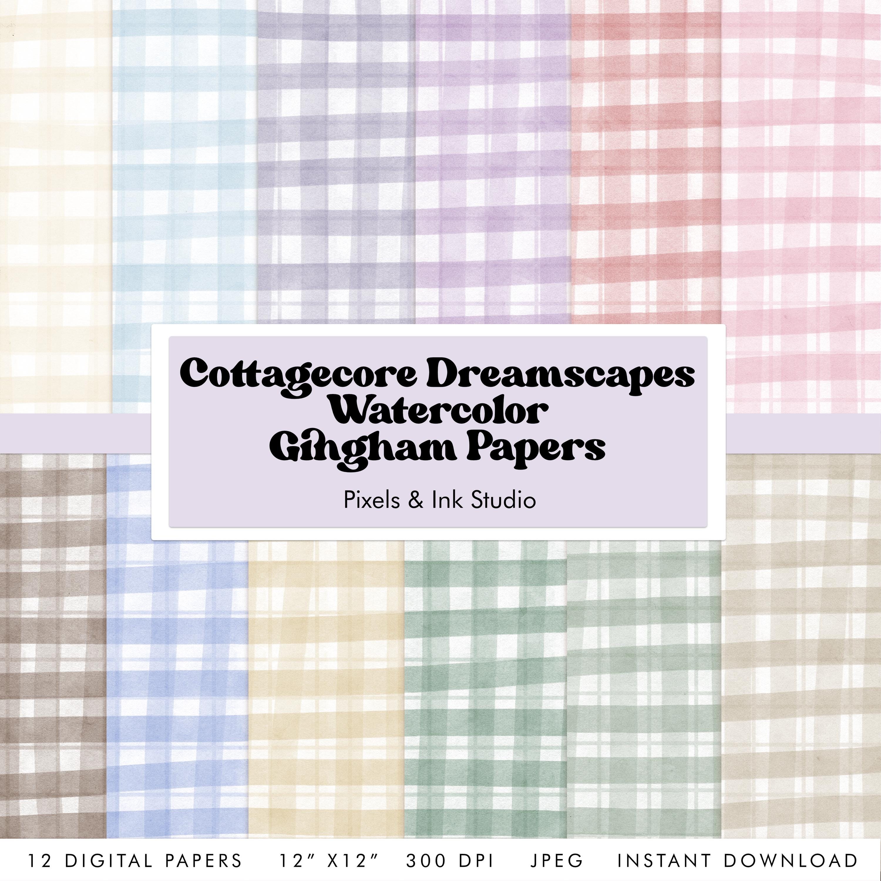 Cottagecore Dreamscape Gingham Digital Paper - Watercolor Digital ...