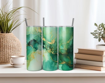 Emerald Green Tumbler Wrap | Green Watercolor Tumbler | Emerald Alcohol Ink Tumbler PNG | Skinny Tumbler Wrap | 20oz Tumbler Wrap