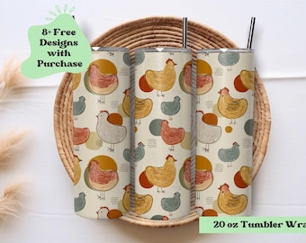 MCM Chicken Tumbler Wrap | Cute Chickens Tumbler PNG Wrap | Modern Chicken Tumbler Wrap | Doodle Chickens Tumbler PNG | Sublimation png Wrap