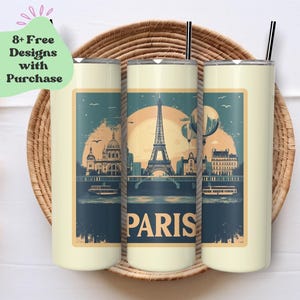 Paris Tumbler Wrap Png | Tumbler Wrap de Cartão Postal | Tumbler Wrap de Paisagem Urbana Png | Tumbler de Paisagem | Tumbler de 20 Oz Png | Tumbler de Paris PNG