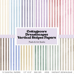 Carta digitale a strisce verticali Cottagecore Dreamscape - Carta digitale per scrapbooking a strisce sottili - Carta digitale pastello - Carta per scrapbooking pastello